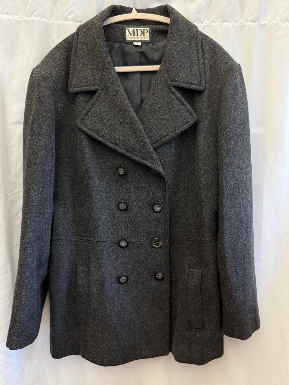 Vintage MDP Mario De Pinto Wool Blend Pea Coat Gray USA